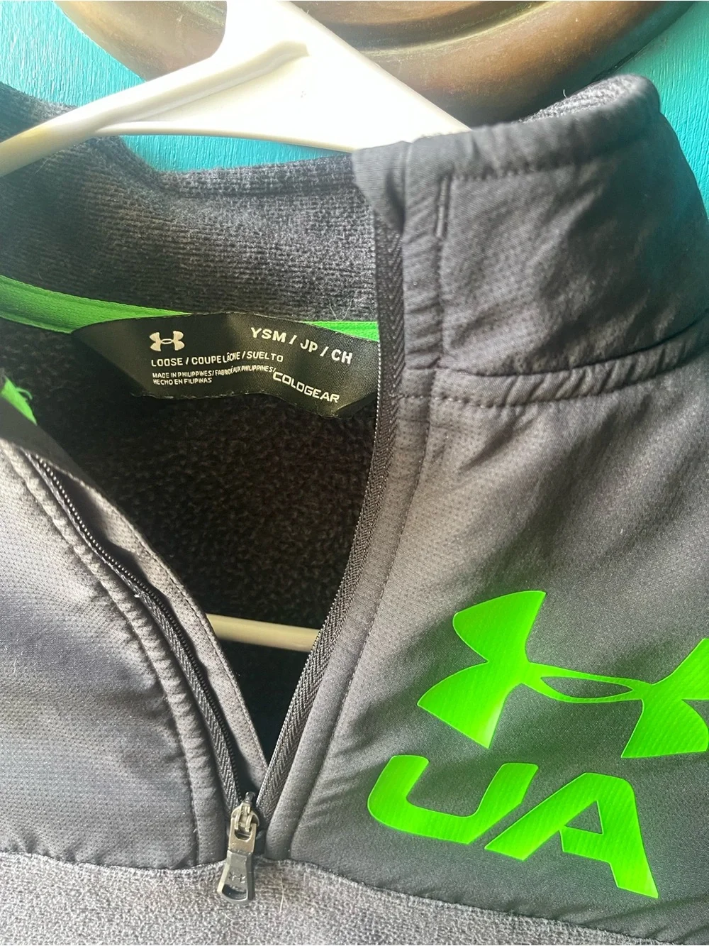 Under Armour Kids Black & Gray Quarter-Zip with Neon Green Logo